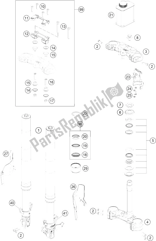 All parts for the Front Fork, Triple Clamp of the KTM 390 Duke BL ABS CKD 16 Colombia 2015