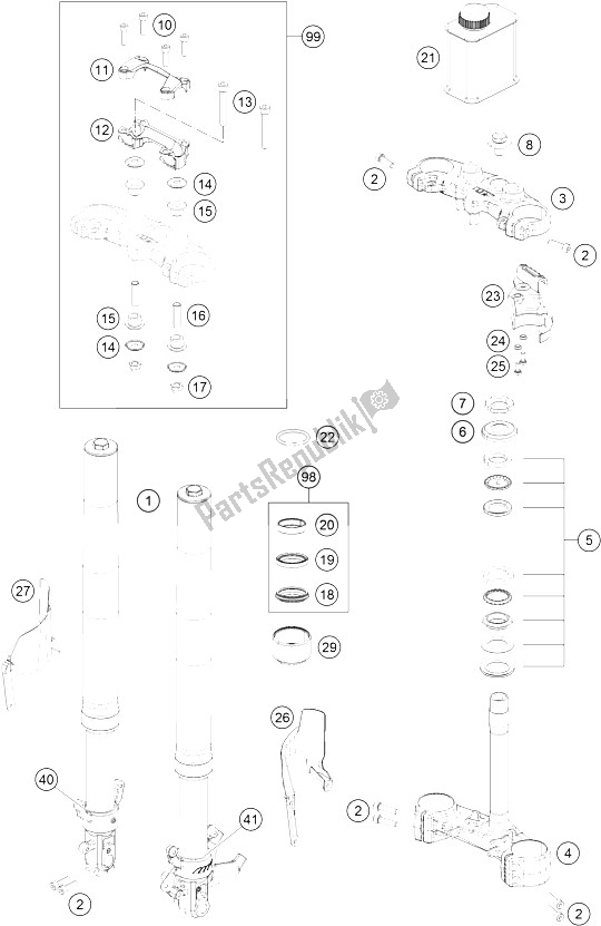 Todas las partes para Horquilla Delantera, Triple Abrazadera de KTM 390 Duke White ABS B D 15 Asia 2015