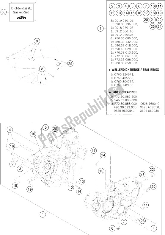 All parts for the Engine Case of the KTM 350 EXC F Australia 2015