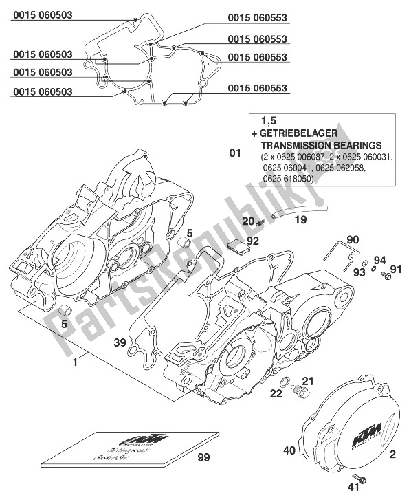 All parts for the Crankcase 125/200 '99 of the KTM 125 EXC 99 USA 1999