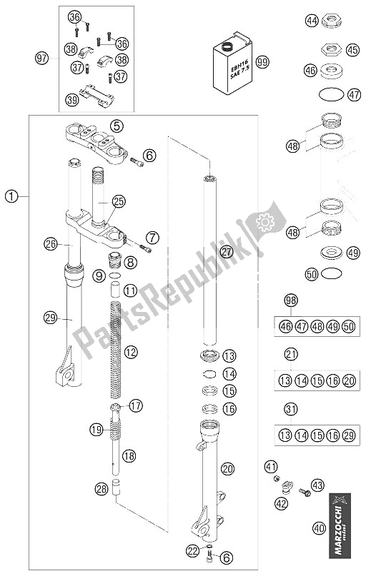 Toutes les pièces pour le Fourche Avant du KTM 50 SX Europe 2006