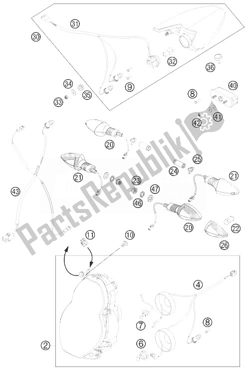 All parts for the Lightning System of the KTM 990 Super Duke R France 2013