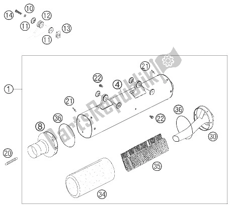 All parts for the Silencer of the KTM 250 EXC Factory Europe 2005