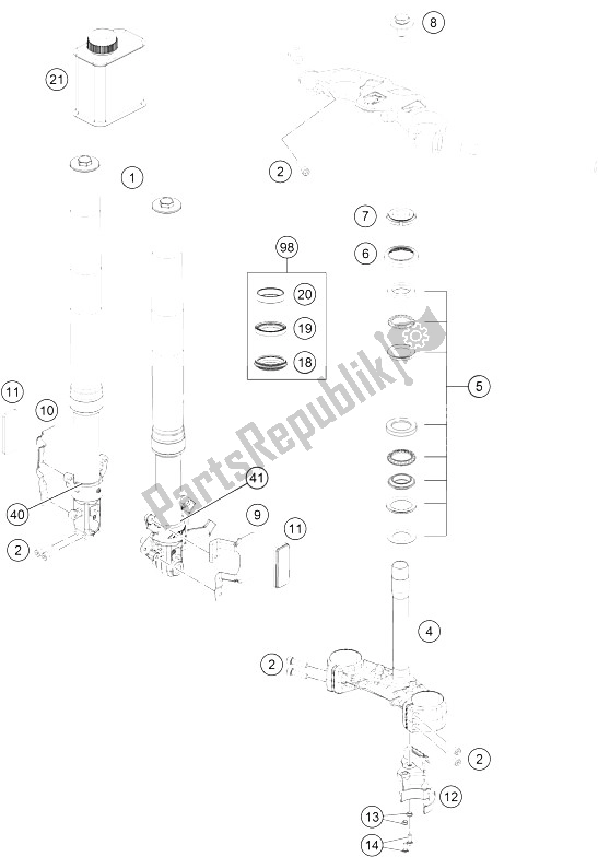 Alle onderdelen voor de Voorvork, Drievoudige Klem van de KTM RC 390 White ABS B D 15 USA 2015