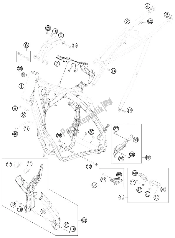 Tutte le parti per il Telaio del KTM 250 EXC SIX Days Europe 2012