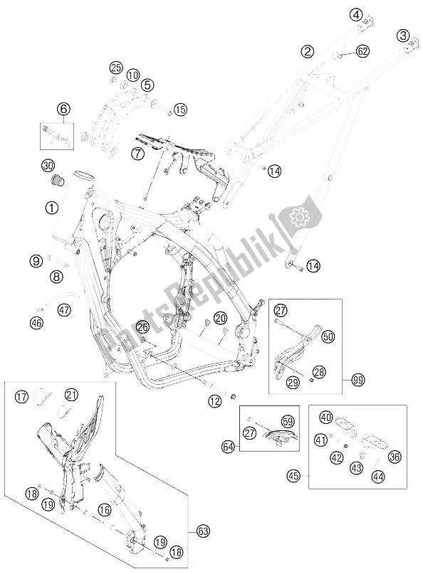 All parts for the Frame of the KTM 300 EXC Australia 2012