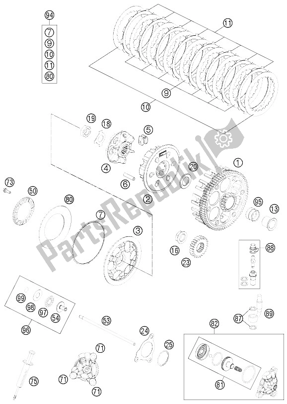 All parts for the Clutch of the KTM Freeride 350 Europe 2012