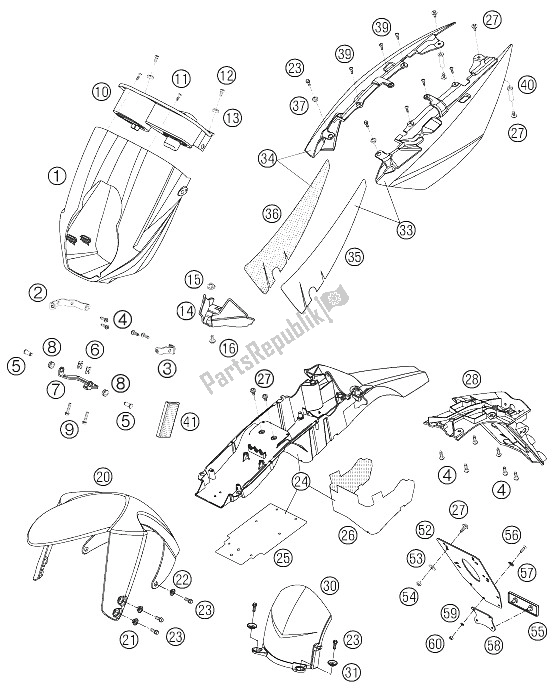 All parts for the Mask, Fenders of the KTM 990 Superduke Black Japan 2006