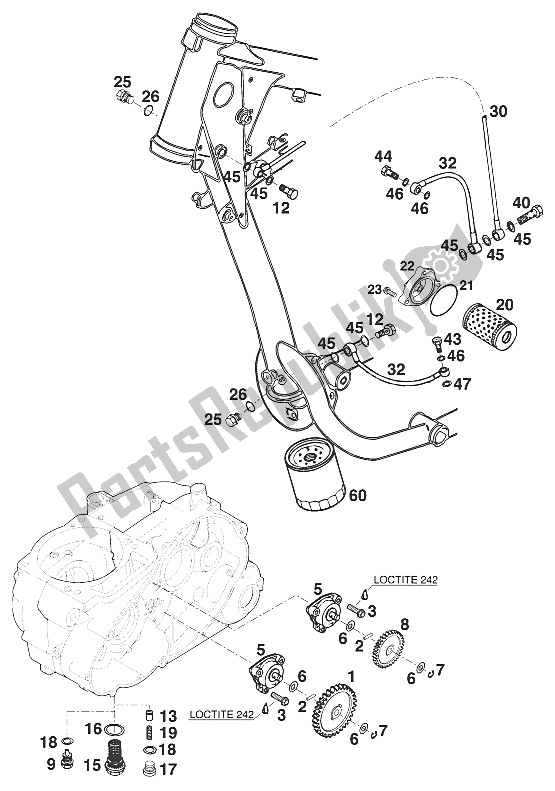 All parts for the Lubrication System Lc4-e '96 of the KTM 400 EGS 20 KW 11 LT Orange Europe 1997