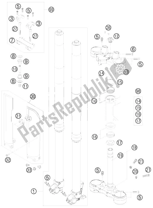 All parts for the Front Fork, Triple Clamp of the KTM 950 Super Enduro R Europe 2008