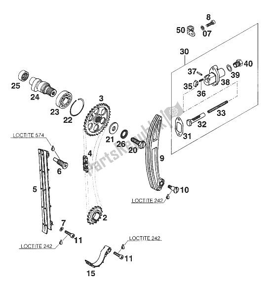 All parts for the Camshaft - Chain - Tensioner 350-620 Lc4'94 of the KTM 400 Duke 20 KW Europe 1994