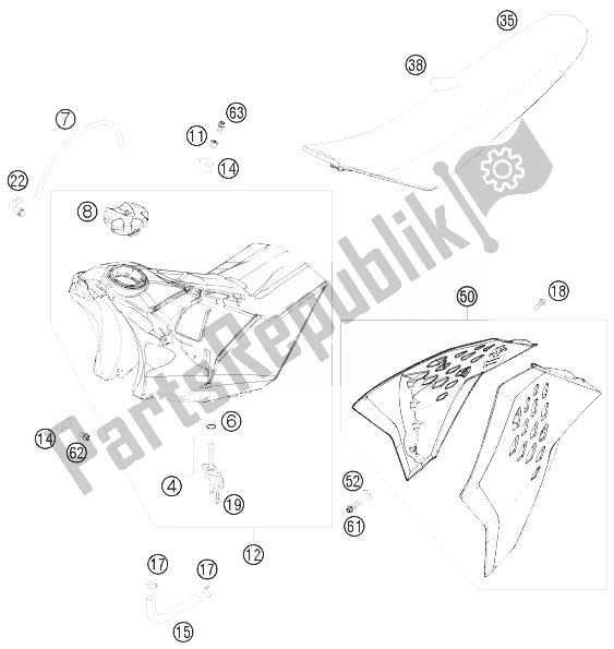 All parts for the Tank, Seat, Cover of the KTM 250 SX F Europe 2010