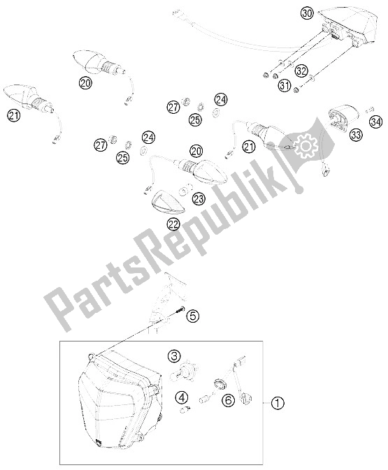 All parts for the Lighting System of the KTM 690 Duke Orange ABS 2016 China 2015