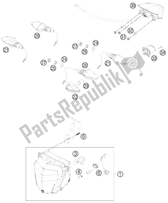 All parts for the Lighting System of the KTM 690 Duke Orange ABS Europe 2016