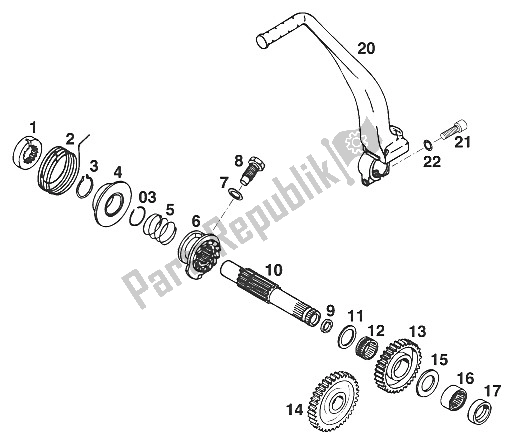 All parts for the Kickstarter Lc4 '96 of the KTM 400 EGS 20 KW 11 LT Orange Europe 1997