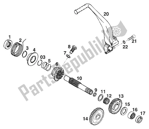 All parts for the Kickstarter Lc4 '96 of the KTM 400 EGS E 20 KW 11 LT Blau Europe 1997