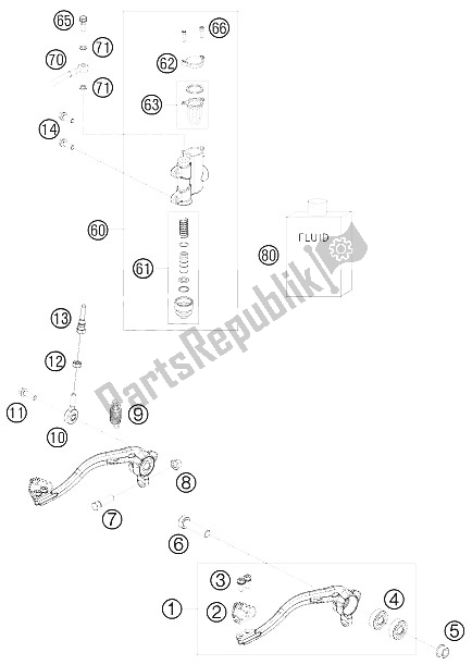 All parts for the Rear Brake Control of the KTM 65 SX Europe 2011