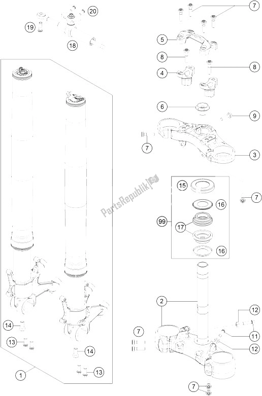 All parts for the Front Fork, Triple Clamp of the KTM 1290 Super Duke GT OR ABS 16 Japan 2016