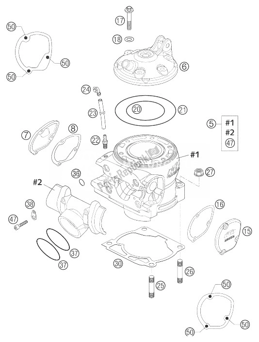 All parts for the Cylinder 250/300 of the KTM 250 EXC Europe 2004