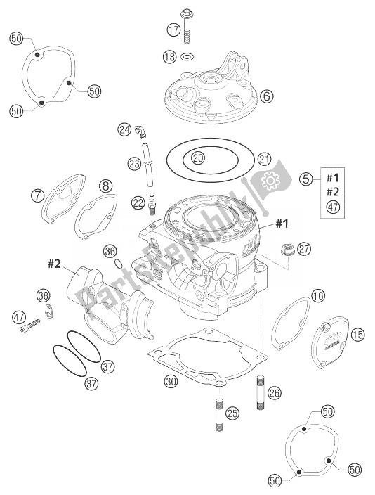 All parts for the Cylinder 250/300 of the KTM 300 EXC Australia 2004