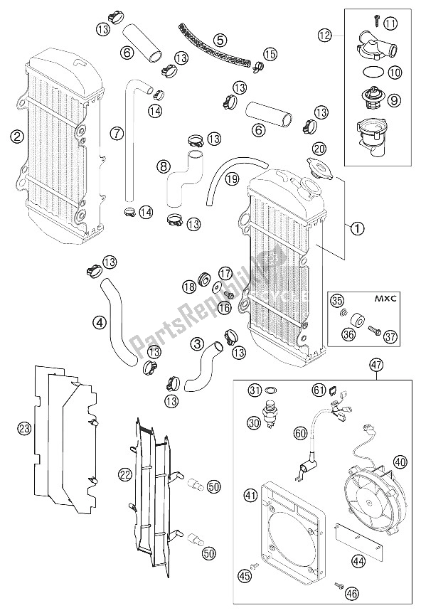 Todas las partes para Sistema De Enfriamiento 400/520 Racing de KTM 540 SXS Racing Europe 2002