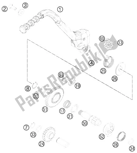 All parts for the Kick Starter of the KTM 250 EXC Europe 2012