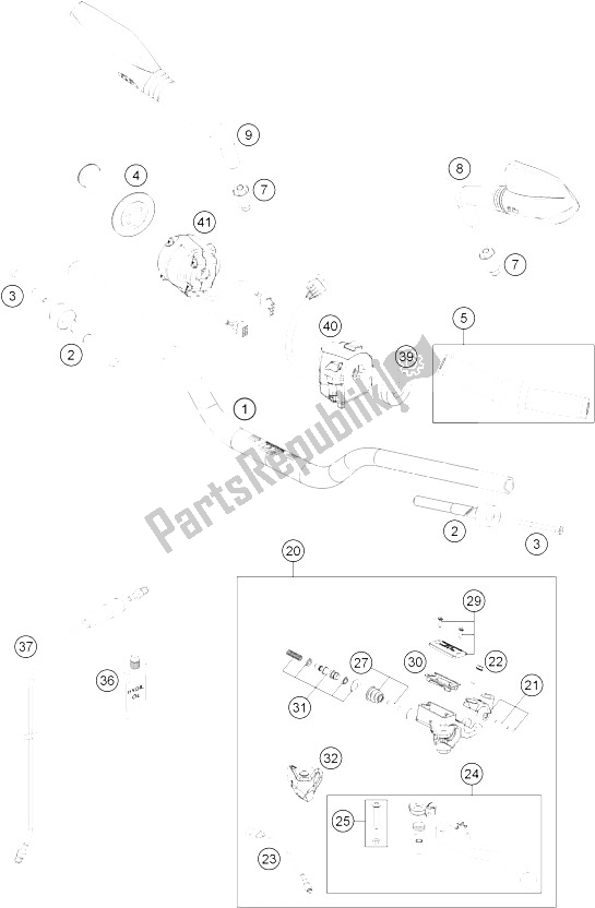 All parts for the Handlebar, Controls of the KTM 690 Duke Black ABS Europe 2015