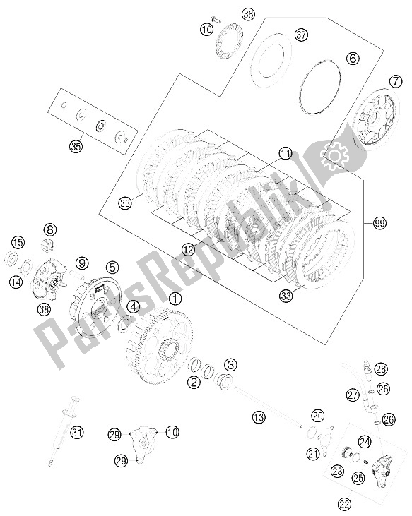 All parts for the Clutch of the KTM 450 EXC SIX Days Europe 2012