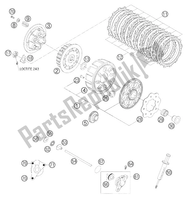 All parts for the Clutch 250/300 of the KTM 250 EXC Europe 2005