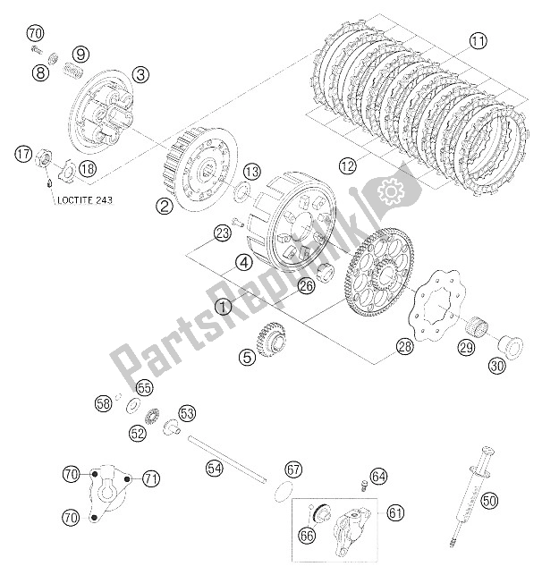 All parts for the Clutch 250/300 of the KTM 250 EXC USA 2005