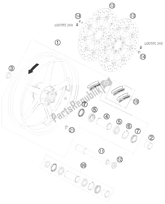 All parts for the Front Wheel of the KTM 990 Super Duke Black Australia United Kingdom 2008