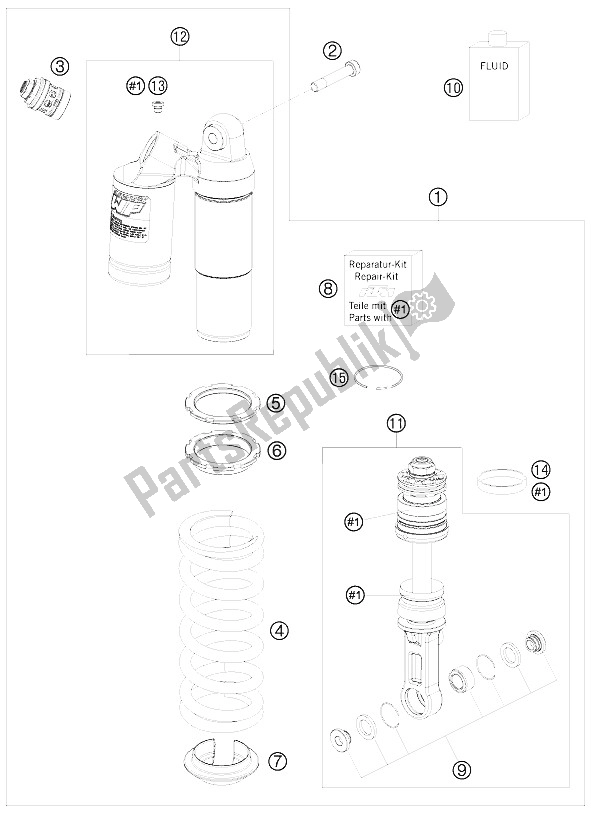 All parts for the Shock Absorber of the KTM 690 Duke Black USA 2009