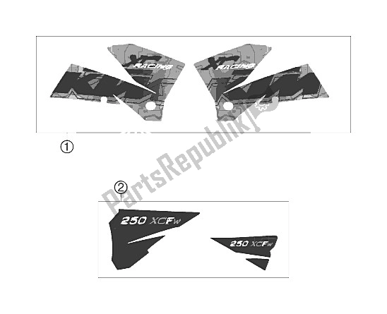 All parts for the Decal of the KTM 250 XCF W USA 2006