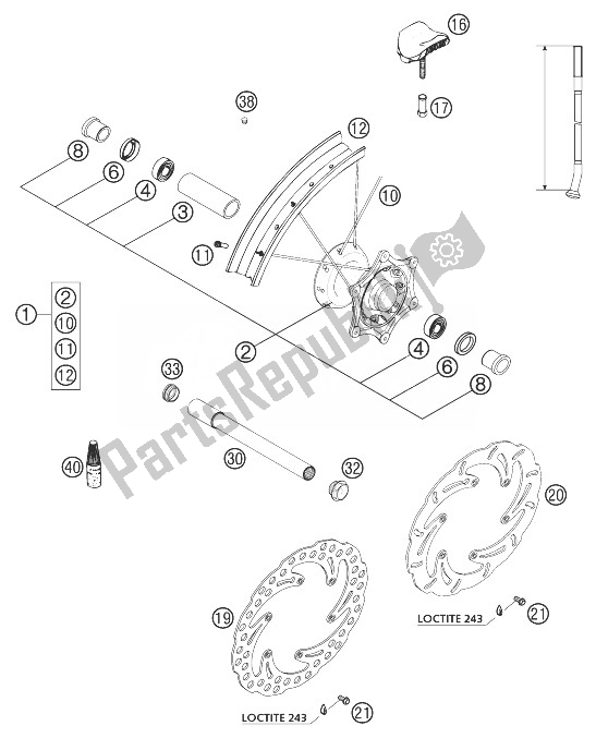 Toutes les pièces pour le Course De Roue Avant du KTM 400 EXC Racing SIX Days Europe 2003