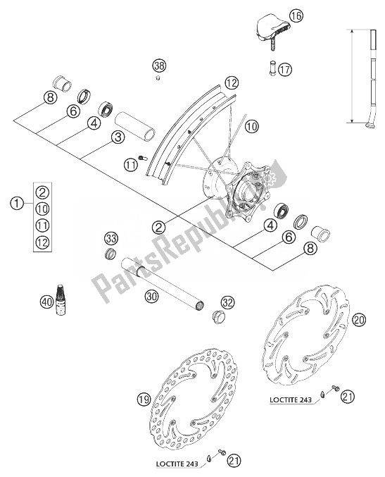 All parts for the Front Wheel Racing of the KTM 450 SX Racing Europe 2003