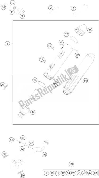 Todas as partes de Sistema De Exaustão do KTM 450 SX F USA 2014