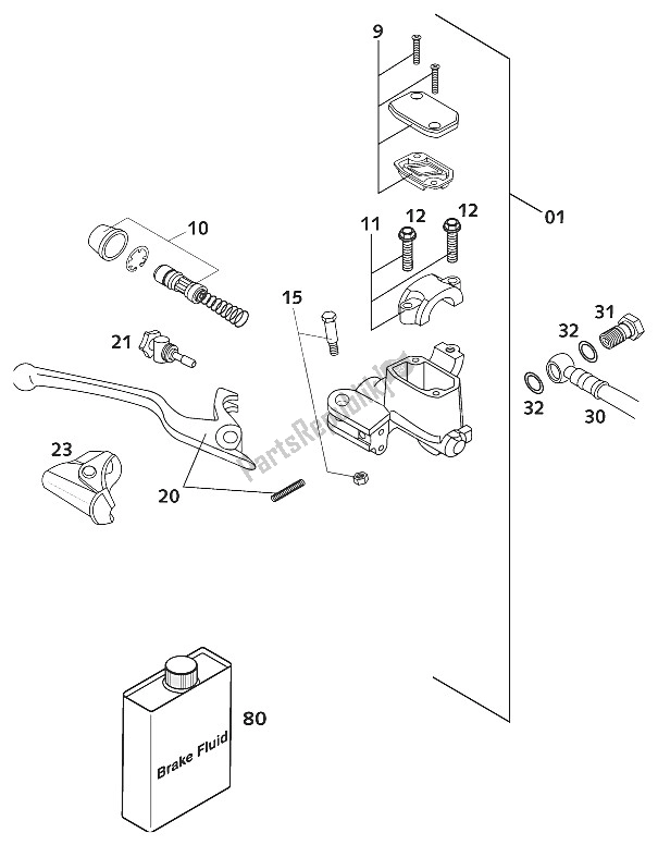 Todas as partes de Cilindro De Freio De Mão Brembo 65sx do KTM 65 SX Europe 600116 2001