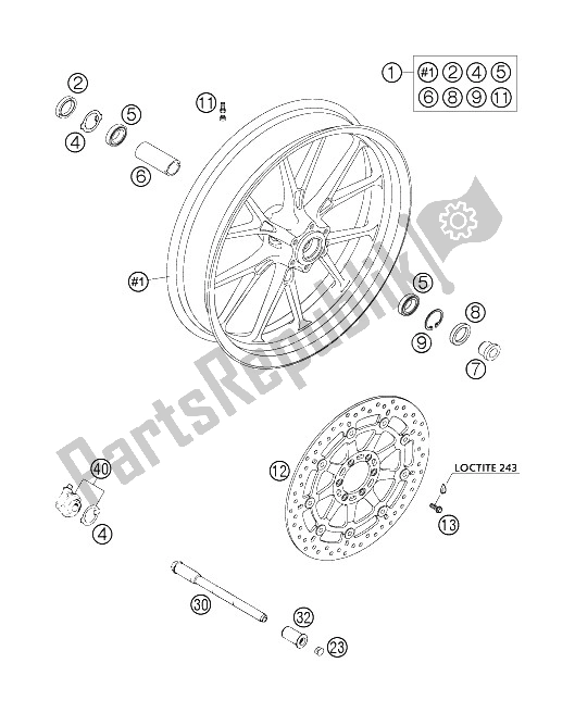 All parts for the Front Wheel Brembo of the KTM 640 Duke II Red United Kingdom 2005