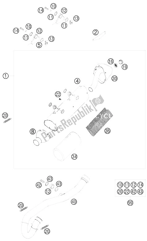 All parts for the Exhaust System of the KTM 250 EXC F Australia 2008