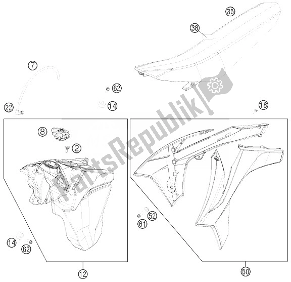 All parts for the Tank, Seat, Cover of the KTM 500 XC W USA 2014