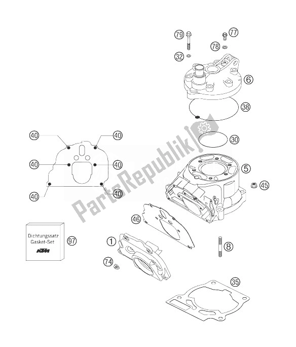 Wszystkie części do Cylinder, G? Owica Cylindrów KTM 200 EXC Europe 2007