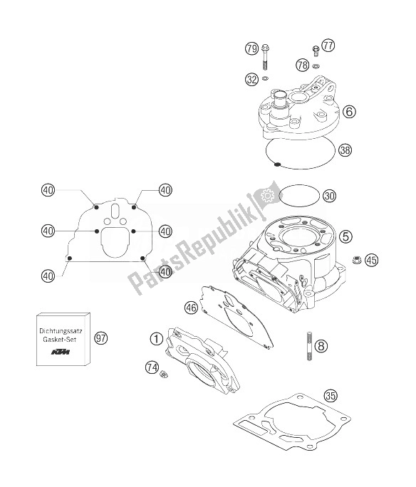 All parts for the Cylinder, Cylinderhead of the KTM 200 XC USA 2007