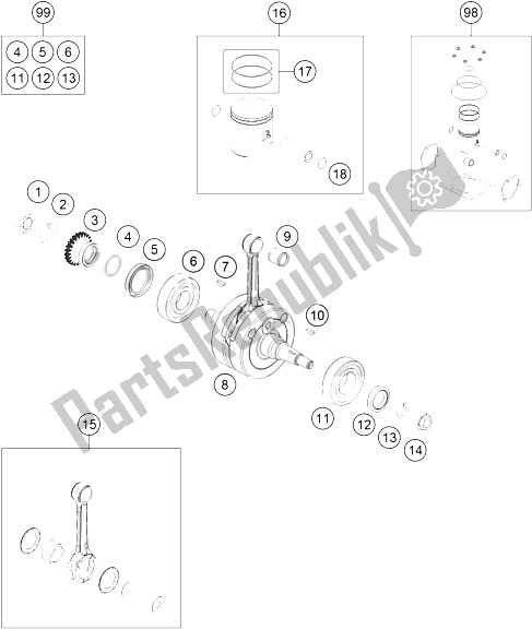 All parts for the Crankshaft, Piston of the KTM 150 SX USA 2016