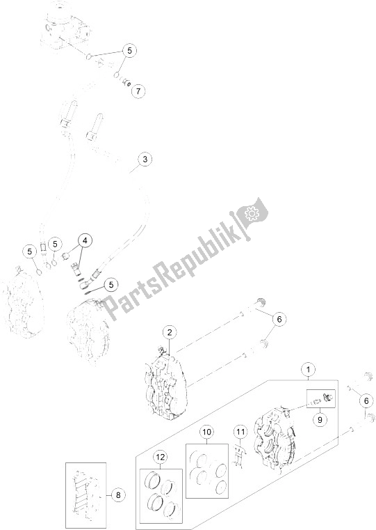 All parts for the Brake Caliper Front of the KTM 1290 Superduke R Orange ABS 15 USA 2015