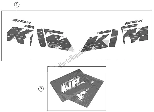 All parts for the Decal of the KTM 690 Rally Factory Replica Europe 2009