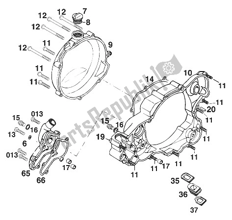 All parts for the Clutch Cover 250/300/360'96 of the KTM 300 EXC M O Europe 1996
