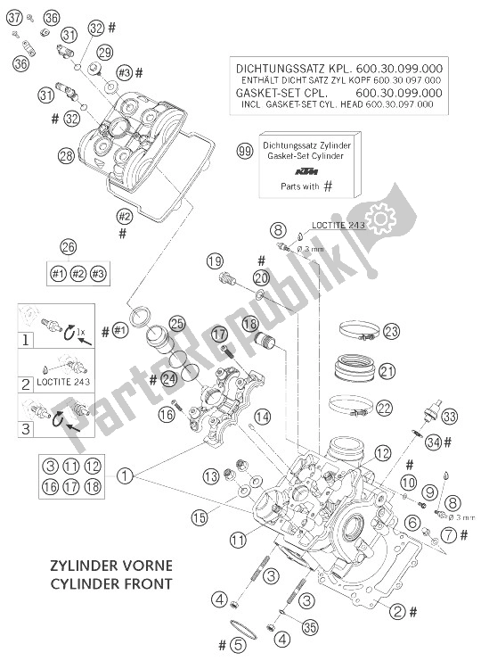 Wszystkie części do G? Owica Cylindra Przednia Lc8 KTM 1300 RC 8 Europe 2007