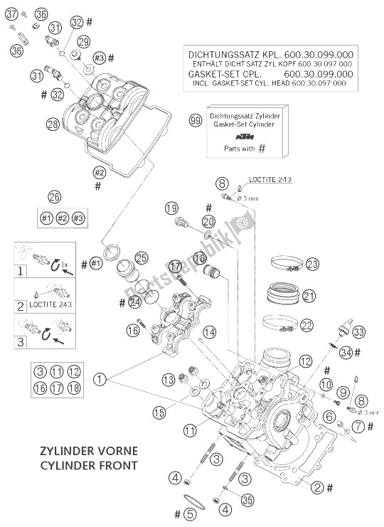 Todas las partes para Culata Delantera Lc8 de KTM 950 Adventure Black LOW USA 2004