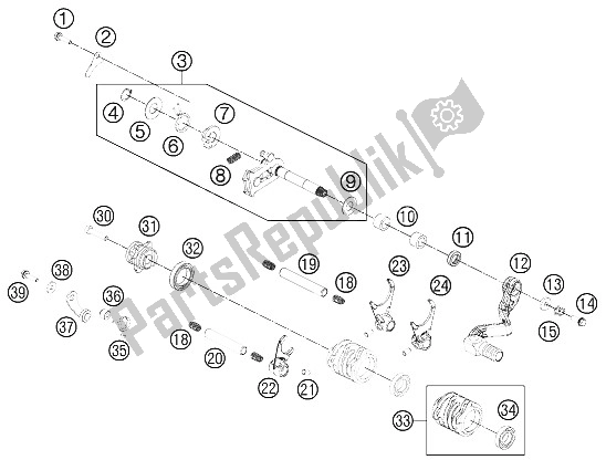 All parts for the Shifting Mechanism of the KTM 65 SX Europe 2012