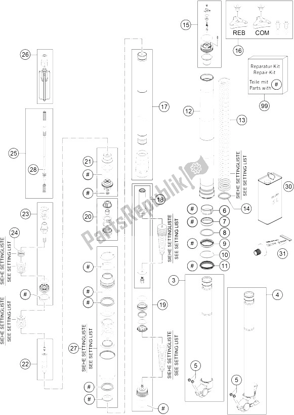 Todas las partes para Horquilla Delantera Desmontada de KTM 250 EXC SIX Days Europe 2015
